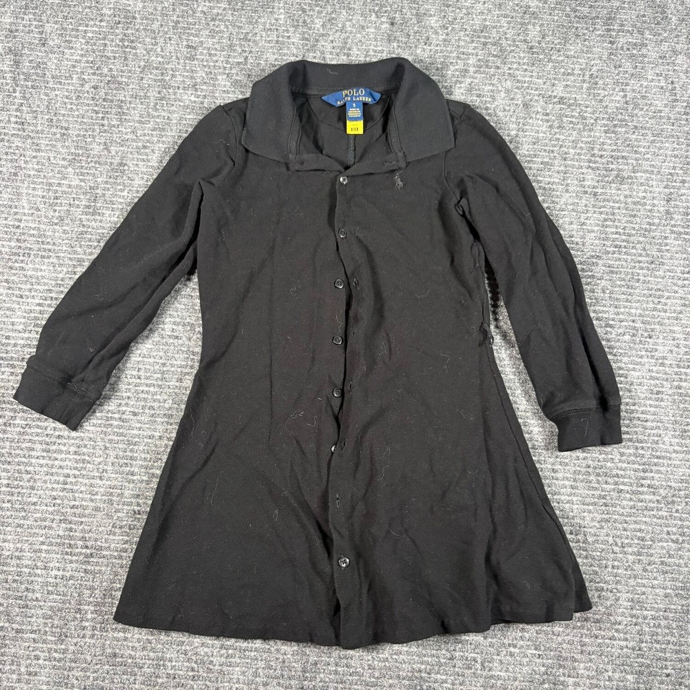 Polo Ralph Lauren Polo Dress Girls 5 Black Excellent Long Sleeve Pique Button Up